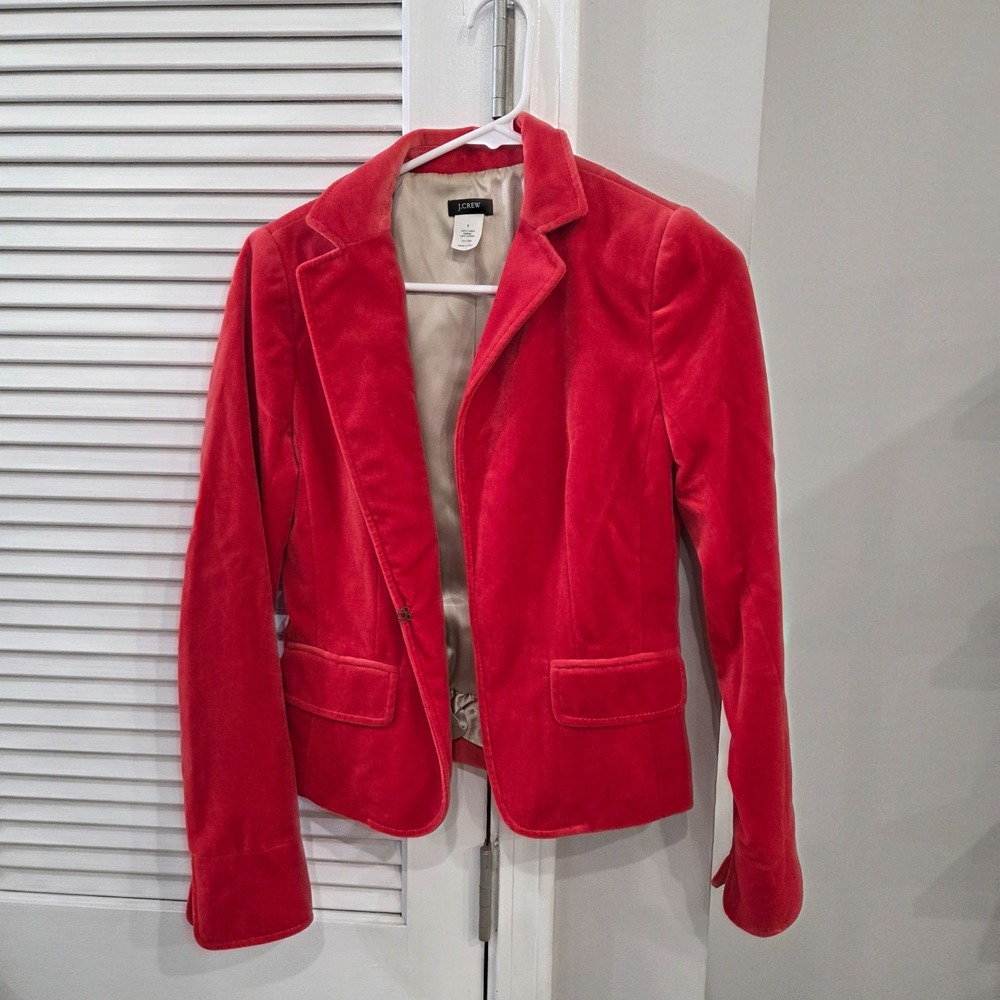 J.Crew Womens Coral Red Tailored Preppy Cotton Blazer Jacket Size 2